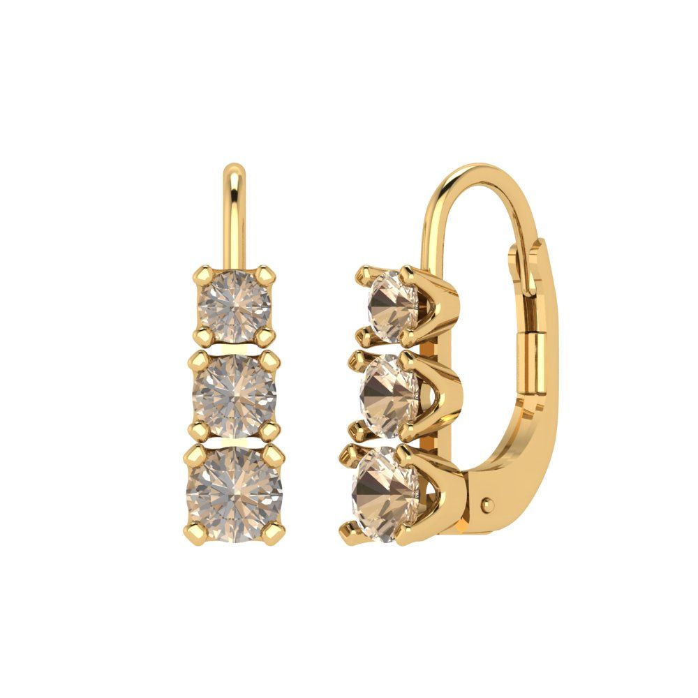 1.06 ctw Yellow Moissanite Drop Dangle Earrings | 4mm Round Cut White Gold Lever Back | April Birthstone