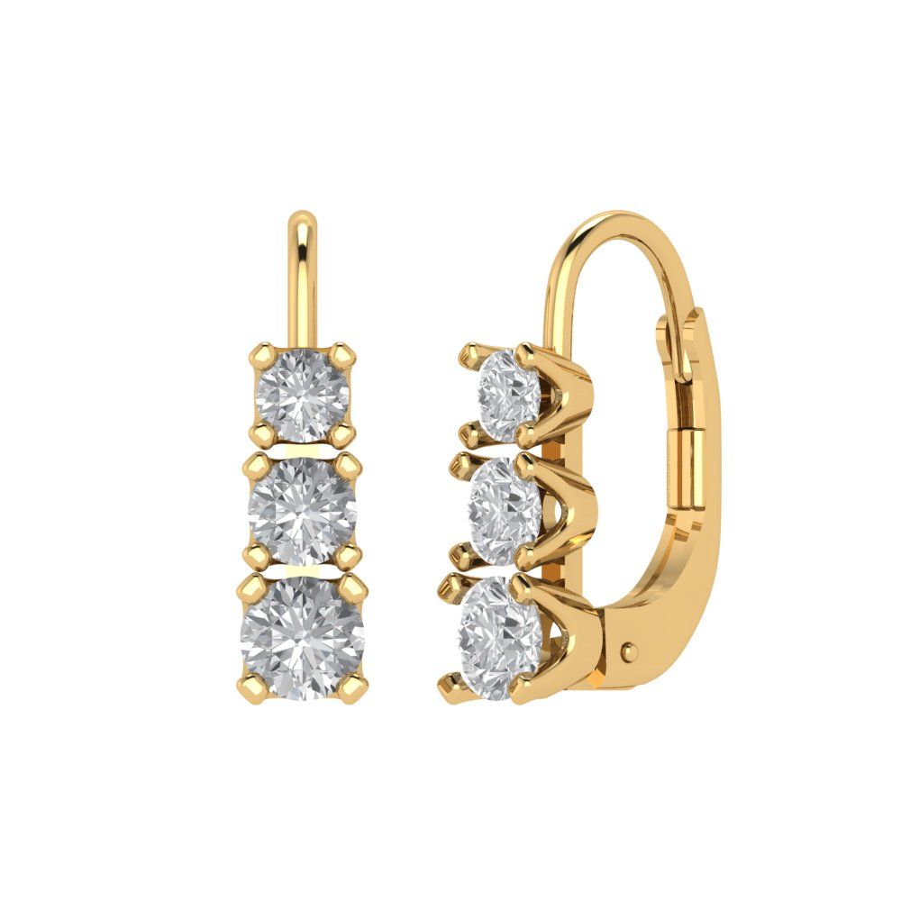 1.06 ctw Moissanite Drop Dangle Earrings | 4mm Round Cut White Gold Lever Back | April Birthstone