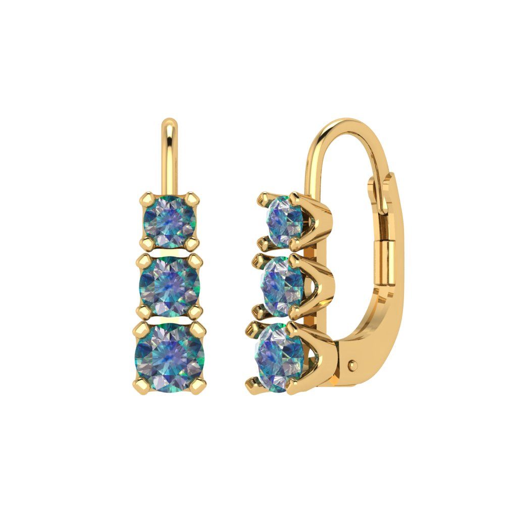 1.06 ctw Blue Moissanite Drop Dangle Earrings | 4mm Round Cut White Gold Lever Back | April Birthstone