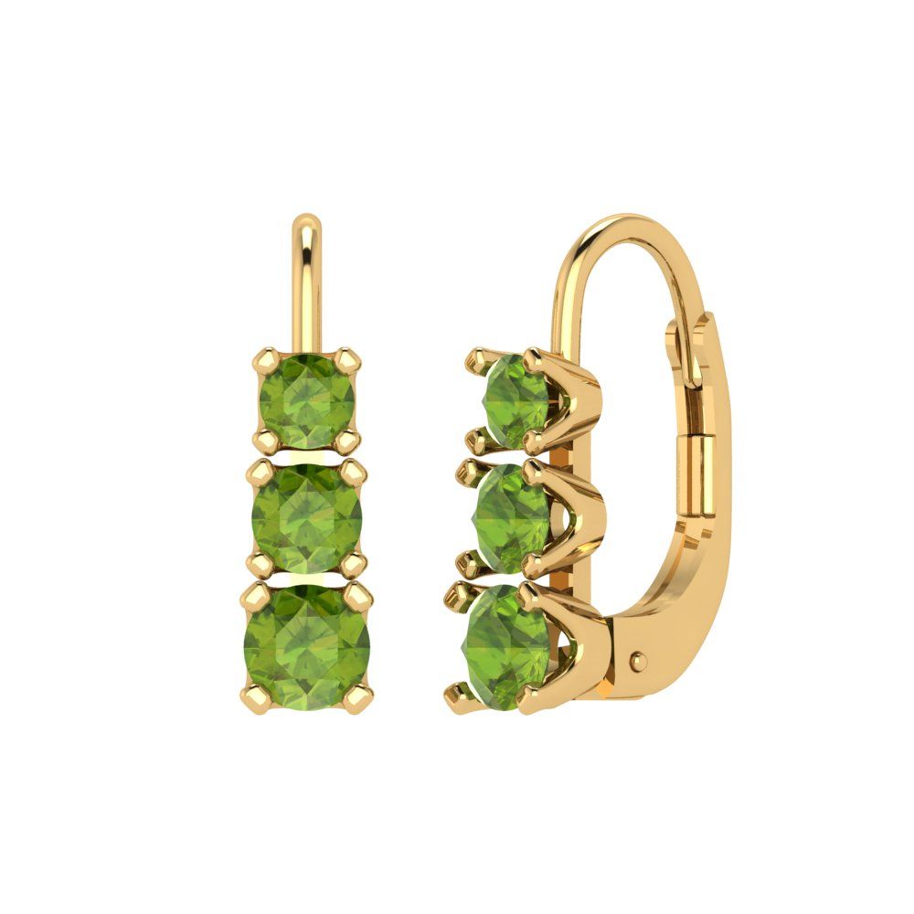 1.06 ctw Peridot Drop Dangle Earrings | 4mm Round Cut White Gold Lever Back | August Birthstone