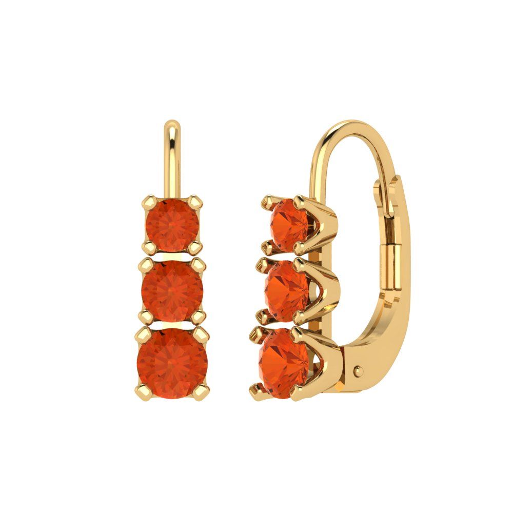 1.06 ctw Red Zirconia Drop Dangle Earrings | 4mm Round Cut White Gold Lever Back | April Birthstone