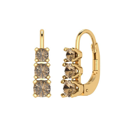 1.06 ctw Champagne Drop Dangle Earrings | 4mm Round Cut White Gold Lever Back | April Birthstone
