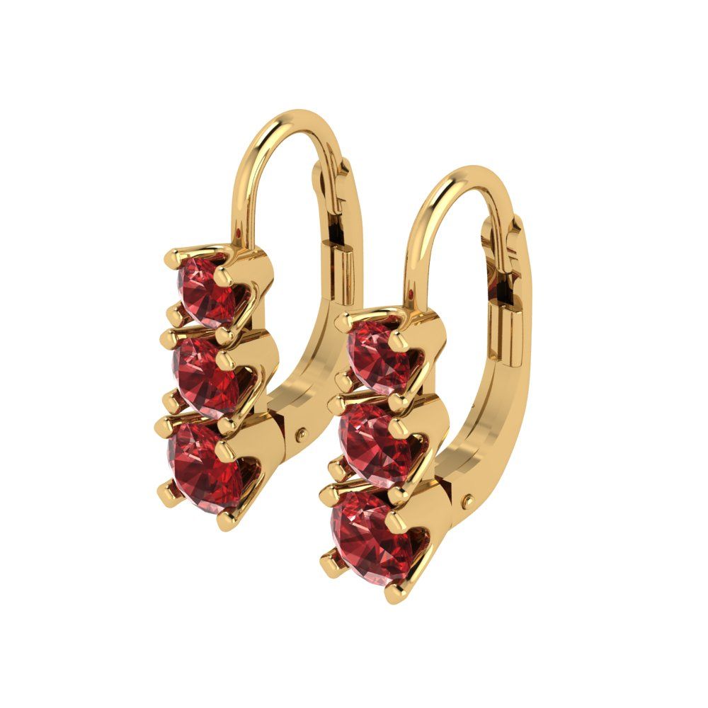 1.06 ctw Garnet Drop Dangle Earrings | 4mm Round Cut White Gold Lever Back | January Birthstone