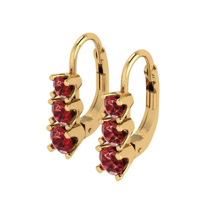 1.06 ctw Garnet Drop Dangle Earrings | 4mm Round Cut White Gold Lever Back | January Birthstone