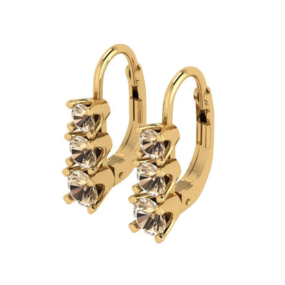 1.06 ctw Yellow Moissanite Drop Dangle Earrings | 4mm Round Cut White Gold Lever Back | April Birthstone