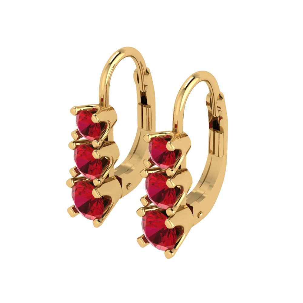 1.06 ctw Ruby Drop Dangle Earrings | 4mm Round Cut White Gold Lever Back | July Birthstone