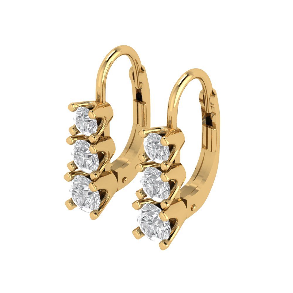 1.06 ctw Zirconia Diamond Drop Dangle Earrings | 4mm Round Cut White Gold Lever Back | April Birthstone