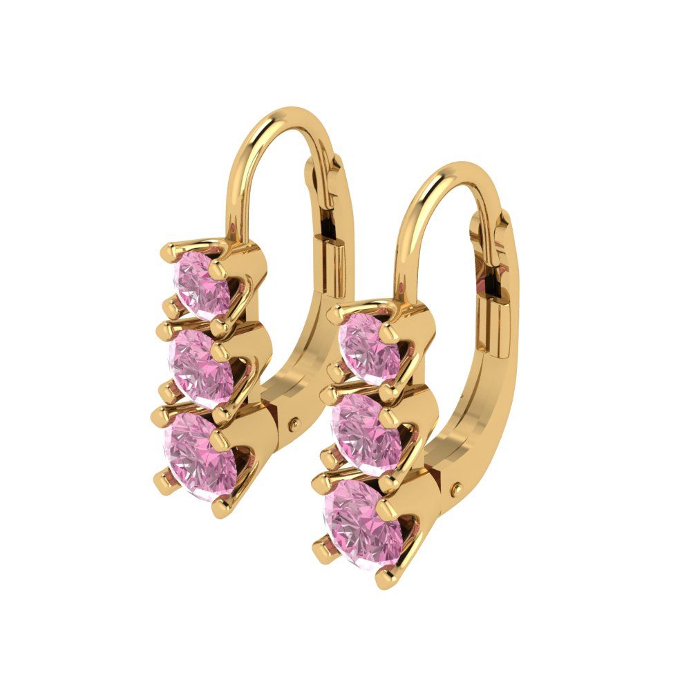 1.06 ctw Pink Zirconia Drop Dangle Earrings | 4mm Round Cut White Gold Lever Back | April Birthstone