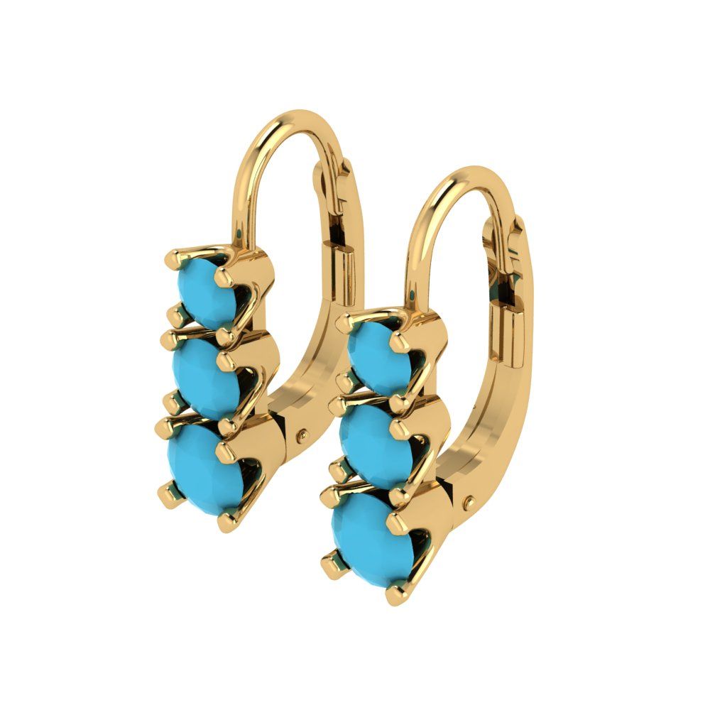1.06 ctw Turquoise Drop Dangle Earrings | 4mm Round Cut White Gold Lever Back | December Birthstone