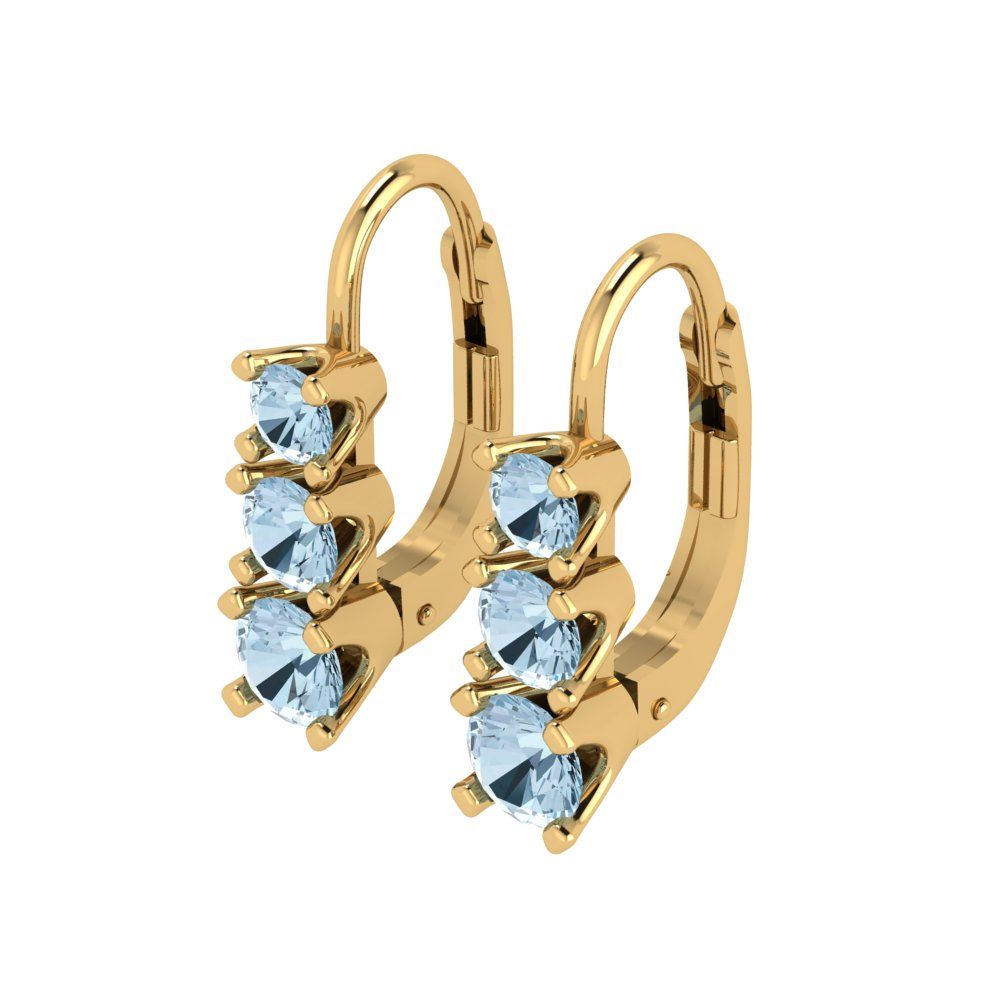 1.06 ctw Sky Blue Topaz Drop Dangle Earrings | 4mm Round Cut White Gold Lever Back | December Birthstone