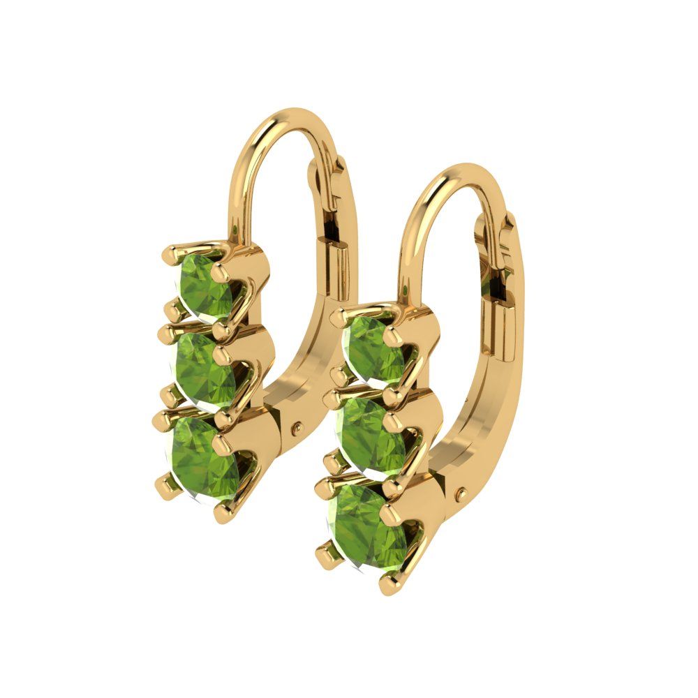 1.06 ctw Peridot Drop Dangle Earrings | 4mm Round Cut White Gold Lever Back | August Birthstone
