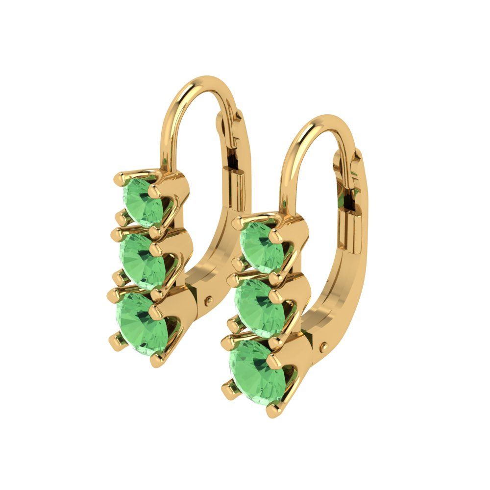 1.06 ctw Green Zirconia Drop Dangle Earrings | 4mm Round Cut White Gold Lever Back | April Birthstone