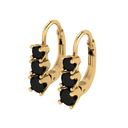 1.06 ctw Onyx Drop Dangle Earrings | 4mm Round Cut White Gold Lever Back | July Birthstone