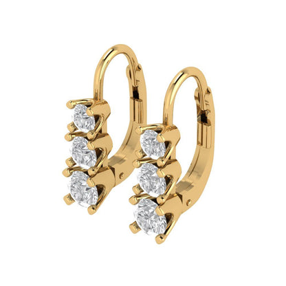 1.06 ctw White Sapphire Drop Dangle Earrings | 4mm Round Cut White Gold Lever Back | April Birthstone
