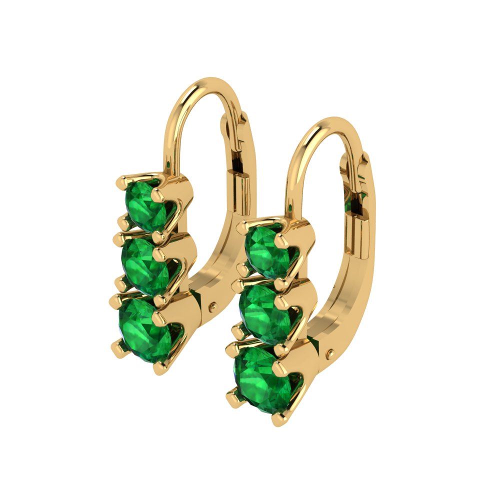 1.06 ctw Emerald Drop Dangle Earrings | 4mm Round Cut White Gold Lever Back | May Birthstone