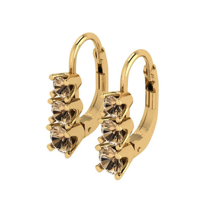 1.06 ctw Champagne Drop Dangle Earrings | 4mm Round Cut White Gold Lever Back | April Birthstone