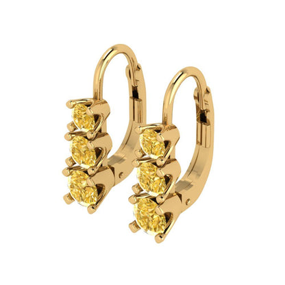 1.06 ctw Yellow Zirconia Drop Dangle Earrings | 4mm Round Cut White Gold Lever Back | April Birthstone