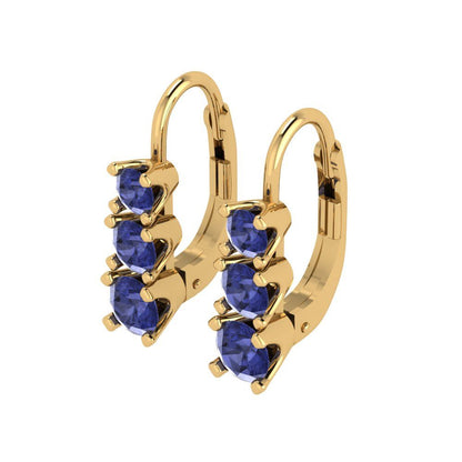 1.06 ctw Tanzanite Drop Dangle Earrings | 4mm Round Cut White Gold Lever Back | December Birthstone