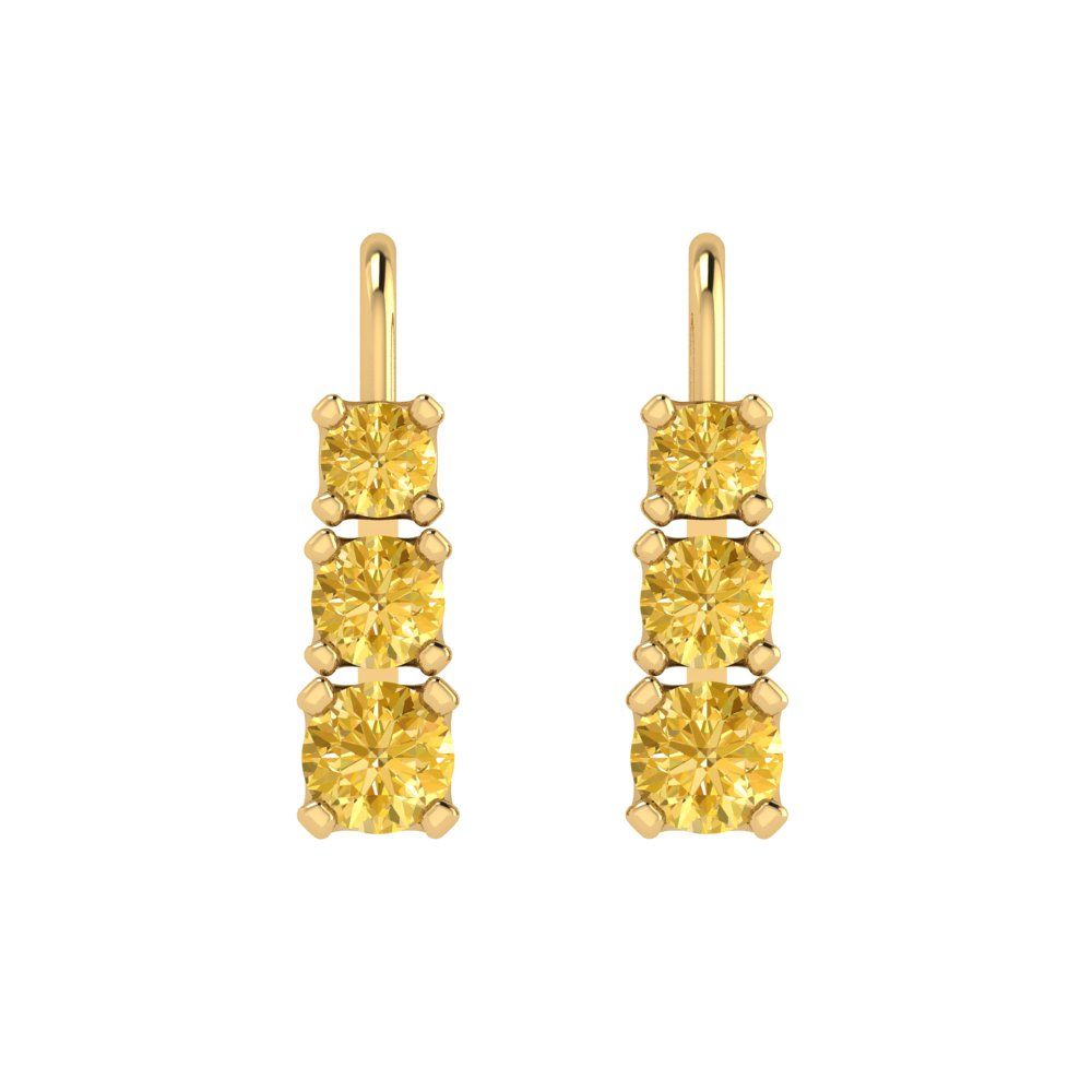 1.06 ctw Citrine Drop Dangle Earrings | 4mm Round Cut White Gold Lever Back | November Birthstone