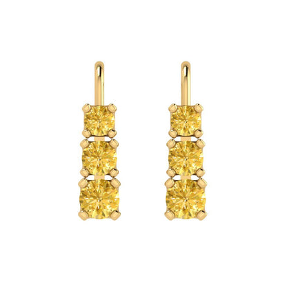 1.06 ctw Citrine Drop Dangle Earrings | 4mm Round Cut White Gold Lever Back | November Birthstone