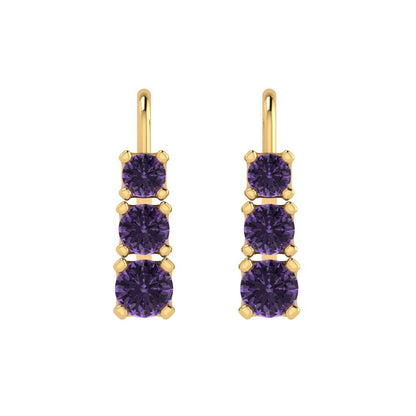 1.06 ctw Alexandrite Drop Dangle Earrings | 4mm Round Cut White Gold Lever Back | June Birthstone