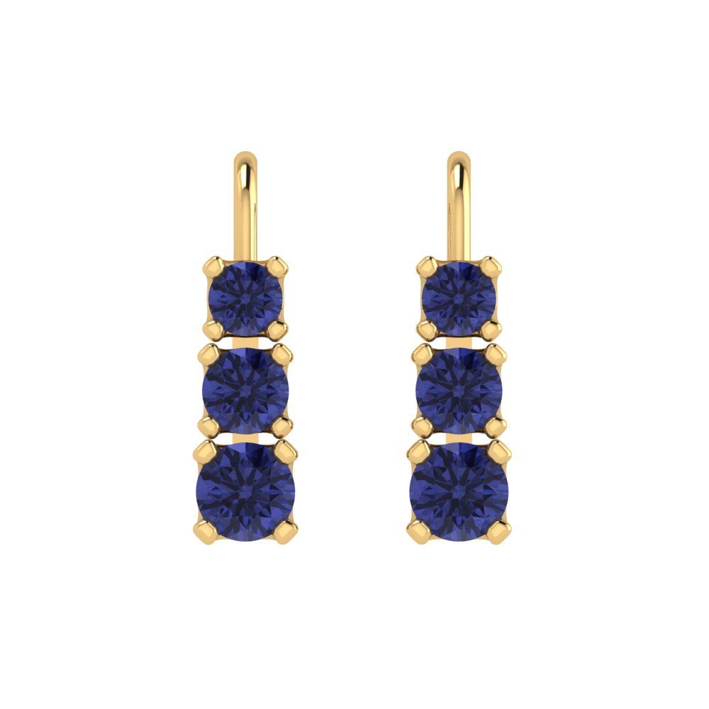 1.06 ctw Tanzanite Drop Dangle Earrings | 4mm Round Cut White Gold Lever Back | December Birthstone