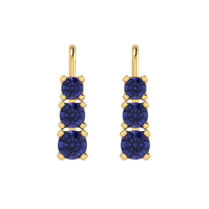 1.06 ctw Tanzanite Drop Dangle Earrings | 4mm Round Cut White Gold Lever Back | December Birthstone