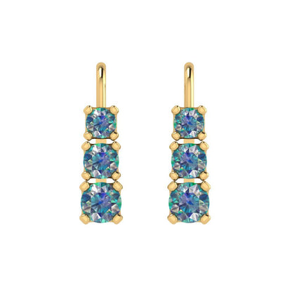 1.06 ctw Blue Moissanite Drop Dangle Earrings | 4mm Round Cut White Gold Lever Back | April Birthstone