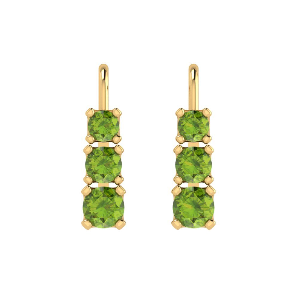 1.06 ctw Peridot Drop Dangle Earrings | 4mm Round Cut White Gold Lever Back | August Birthstone