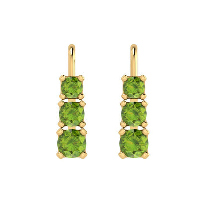 1.06 ctw Peridot Drop Dangle Earrings | 4mm Round Cut White Gold Lever Back | August Birthstone
