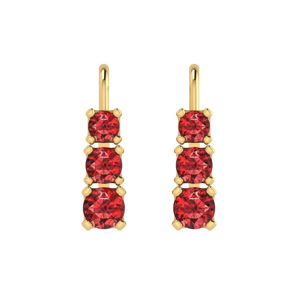 1.06 ctw Garnet Drop Dangle Earrings | 4mm Round Cut White Gold Lever Back | January Birthstone