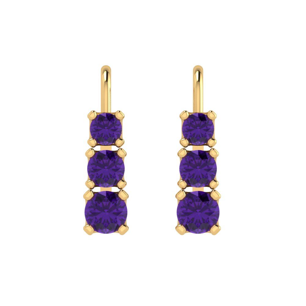 1.06 ctw Amethyst Drop Dangle Earrings | 4mm Round Cut White Gold Lever Back | February Birthstone