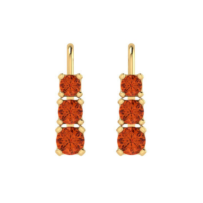 1.06 ctw Red Zirconia Drop Dangle Earrings | 4mm Round Cut White Gold Lever Back | April Birthstone