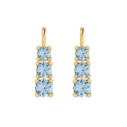 1.06cttw Aquamarine Gold-Plated 925 Silver Lever Back Drop Dangle Earrings