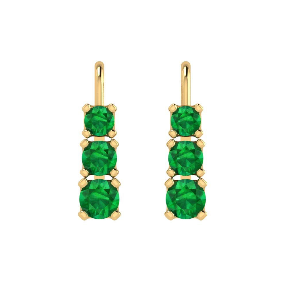 1.06 ctw Emerald Drop Dangle Earrings | 4mm Round Cut White Gold Lever Back | May Birthstone