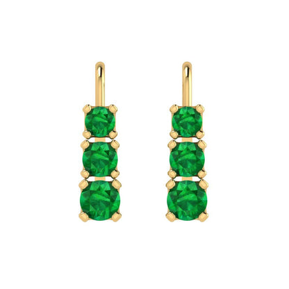 1.06 ctw Emerald Drop Dangle Earrings | 4mm Round Cut White Gold Lever Back | May Birthstone