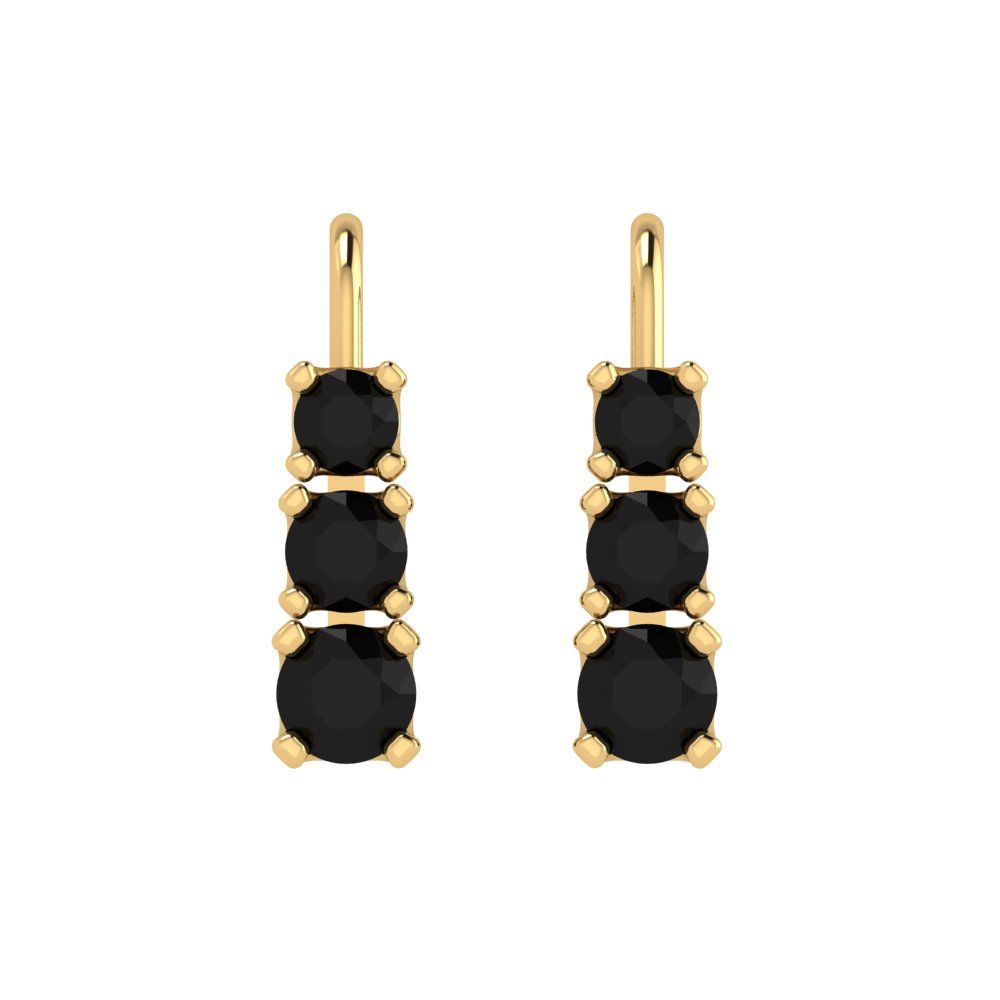 1.06 ctw Onyx Drop Dangle Earrings | 4mm Round Cut White Gold Lever Back | July Birthstone
