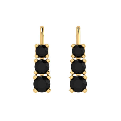 1.06 ctw Onyx Drop Dangle Earrings | 4mm Round Cut White Gold Lever Back | July Birthstone