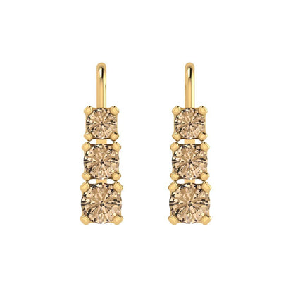 1.06 ctw Yellow Moissanite Drop Dangle Earrings | 4mm Round Cut White Gold Lever Back | April Birthstone