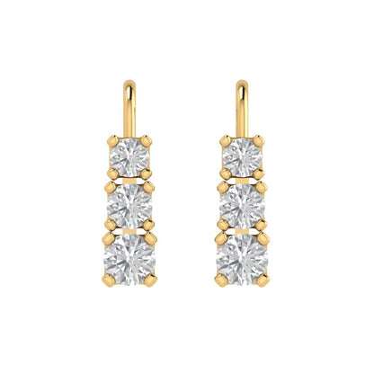 1.06 ctw Moissanite Drop Dangle Earrings | 4mm Round Cut White Gold Lever Back | April Birthstone