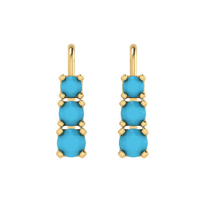 1.06 ctw Turquoise Drop Dangle Earrings | 4mm Round Cut White Gold Lever Back | December Birthstone