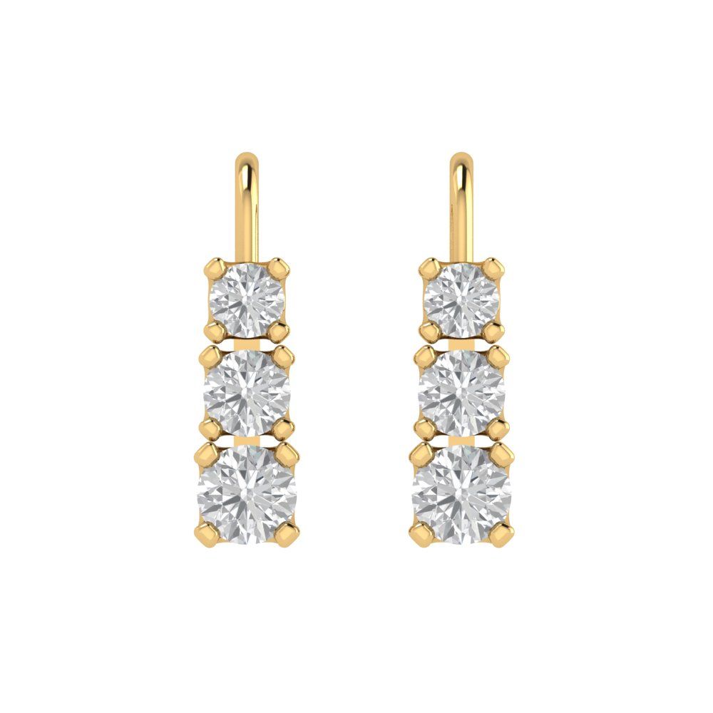 1.06 ctw Zirconia Diamond Drop Dangle Earrings | 4mm Round Cut White Gold Lever Back | April Birthstone