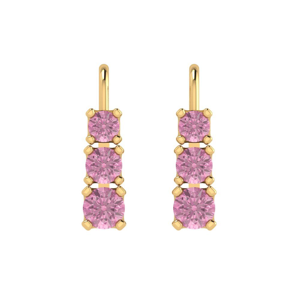 1.06 ctw Pink Zirconia Drop Dangle Earrings | 4mm Round Cut White Gold Lever Back | April Birthstone