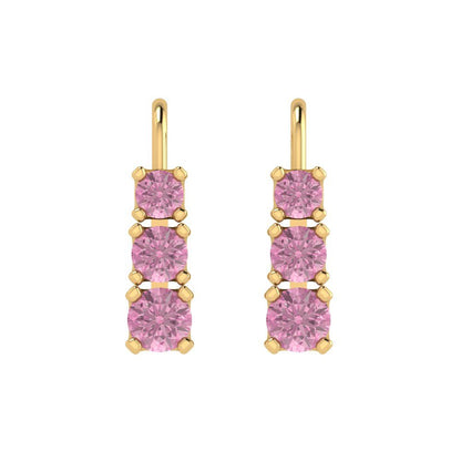 1.06 ctw Pink Zirconia Drop Dangle Earrings | 4mm Round Cut White Gold Lever Back | April Birthstone