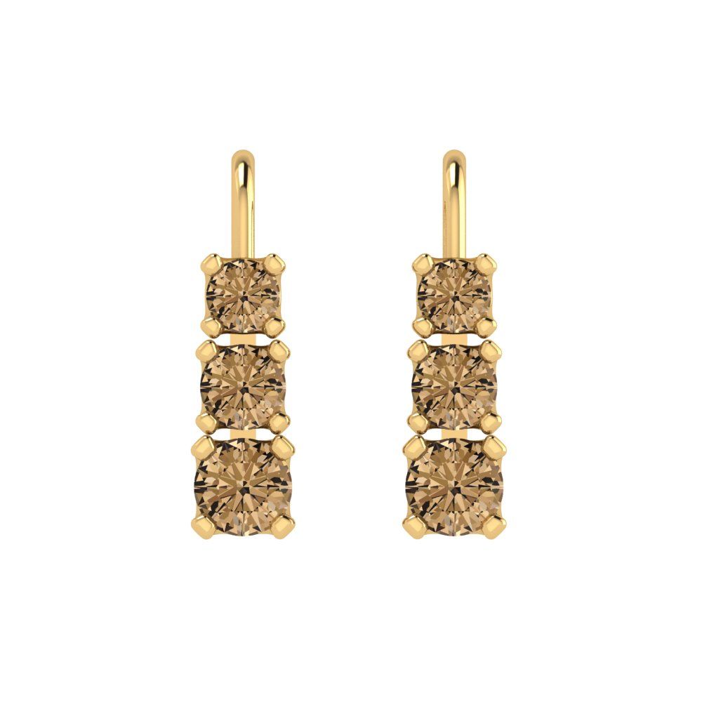 1.06 ctw Champagne Drop Dangle Earrings | 4mm Round Cut White Gold Lever Back | April Birthstone