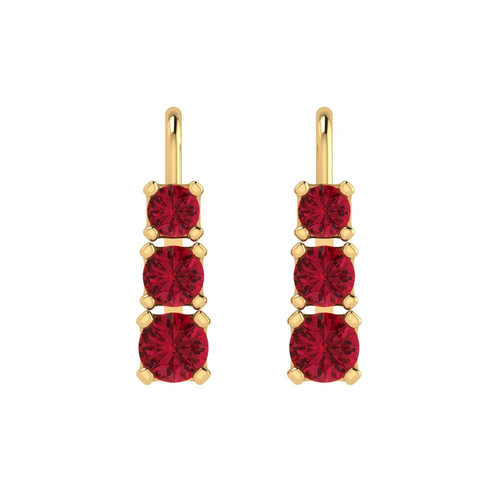 1.06 ctw Ruby Drop Dangle Earrings | 4mm Round Cut White Gold Lever Back | July Birthstone