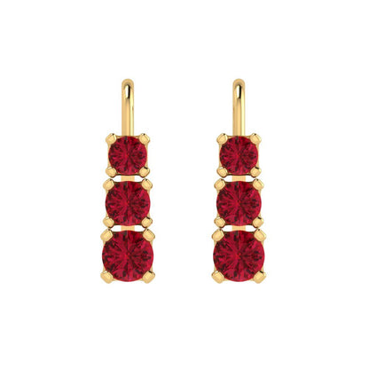 1.06 ctw Ruby Drop Dangle Earrings | 4mm Round Cut White Gold Lever Back | July Birthstone