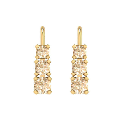 1.06 ctw Morganite Drop Dangle Earrings | 4mm Round Cut White Gold Lever Back | February Birthstone