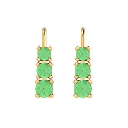 1.06 ctw Green Zirconia Drop Dangle Earrings | 4mm Round Cut White Gold Lever Back | April Birthstone