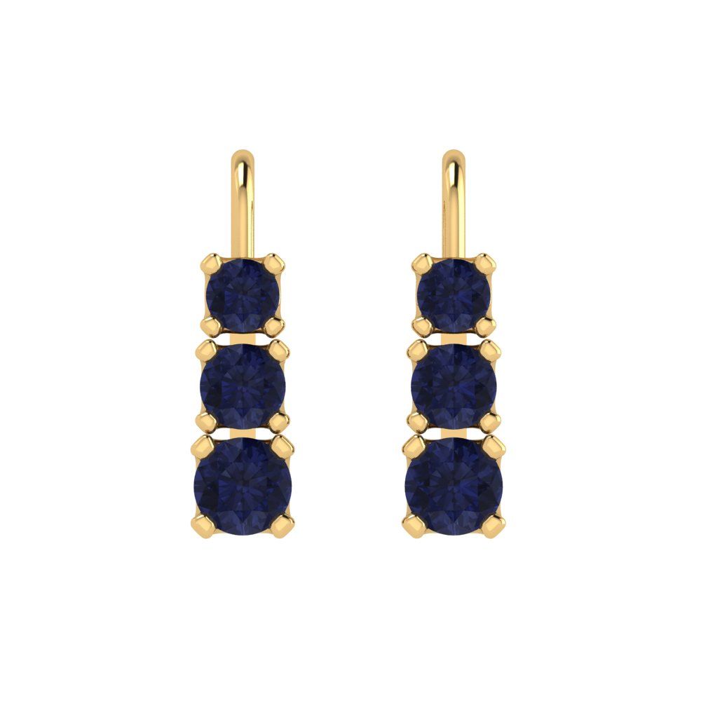 1.06 ctw Blue Sapphire Drop Dangle Earrings | 4mm Round Cut White Gold Lever Back | September Birthstone